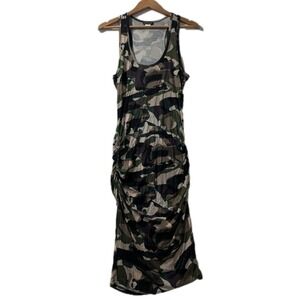 Venus Camo Ruched Tank Dress Small Bodycon Sleeveless Midi Army‎ Print